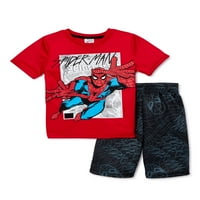 Marvel Spider-Man fiúk rövid ujjú póló és kötött rövidnadrág, 2 darabos ruhakészlet, Méret 4-14