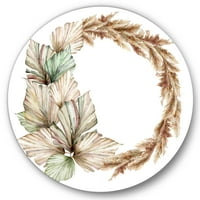 Designart 'Száraz pálmaalevelek és pampas fű koszorúval a hagyományos körfém fali művészet - 11 -es korong