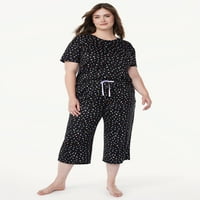 Joyspun női rövid ujjú póló és kivágott nadrág pizsama szett, S-3X méretű