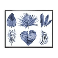 Designart 'Kék akvarell trópusi levelek IV' Hagyományos keretes vászon fali művészet