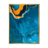Designart 'Absztrakt márványkompozíció narancssárga és kék III' modern keretes vászon fali művészet nyomtatás