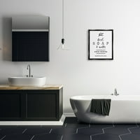 Stupell Industries friss szappan és víz fürdőszoba mosás Botanikus szimbólum grafikus jet fekete lebegő keretes vászon nyomtatott