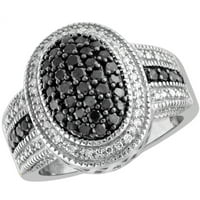 1. Carat T.W. Fekete -fehér gyémánt sterling ezüst gyűrű