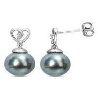 Miabella női fekete tahiti tenyésztett gyöngy és fehér topaz sterling ezüst nyitott szív alakú fülbevalók
