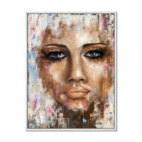 Absztrakt portré egy kék szemű fiatal nő, én keretes festmény vászon art nyomtatást