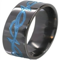 Lapos fekete cirkónium gyűrű egy törzsi kialakítás megoxázott kék színben