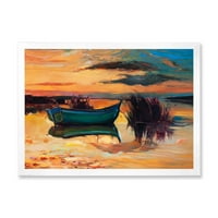 Hajó a tónál esti izzés közben, keretes festmény vászon művészeti nyomtatást