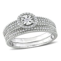 Carat T.W. Gyémánt sterling ezüst halo egymásra rakható eljegyzési gyűrű