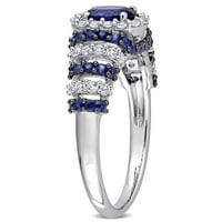 Miabella női 1- Karáttott Kék és fehér zafír sterling ezüst halo gyűrű