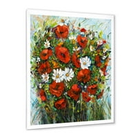 Designart 'Csokor fehér és vörös vadvirágok hagyományos keretes művészete