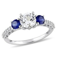 Miabella női karátos T.G.W. Létrehozta a fehér zafírot és létrehozta a Blue Sapphire Diamond-Accent 10KT fehérarany háromköves