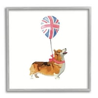Stupell Industries UK Royal Corgi Dog Balloon Graphic Art Grey keretes művészeti nyomtatási fal művészet, tervezés: Amelia Noyes