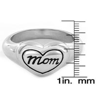 Tengerparti ékszerek vésett „anya” szív rozsdamentes acél gyűrű