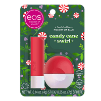 EOS Limited Edition Holiday ajakbalzsam, Candy Cane Swirl, egész napos nedvesség, érzékeny bőr számára, 0. OZ, 2-Pack