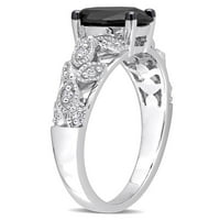 Carat T.W. Ovális vágású fekete gyémánt és kerek vágott fehér gyémánt 14 kt fehérarany vintage eljegyzési gyűrű