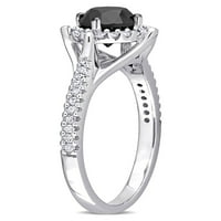 1- Carat T.W. Fekete -fehér gyémánt 10KT fehérarany vintage eljegyzési gyűrű
