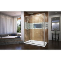 DreamLine Fle be. D in. W in. H félig keret nélküli zuhanykabin szálcsiszolt nikkelből, bal lefolyó fehér alapkészlettel