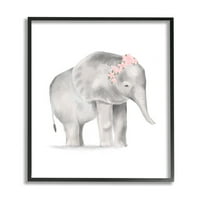 Stupell Industries Floral Crown Baby Elephant Soft Pink Grey illusztráció fekete keretes, 20, Design, Daphne Polselli