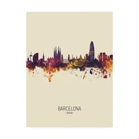 Védjegy képzőművészet 'Barcelona Spanyolország Skyline portré III' vászon művészet Michael Tompsett