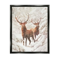 Stupell Industries Elks havas erdei vadon élő állatok ünnepi festmény fekete úszó keretes művészeti nyomtatási fal művészet