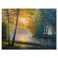 Designart 'Sunrise Summer With Beautiful River Spring Forest' Lake House Vászon Falfestmény Nyomtatás