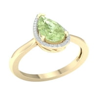 Császári drágakő 10k sárga arany körte vágott zöld ametiszt ct tw gyémánt halo női gyűrű
