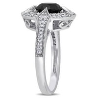 Miabella 1- Carat T.W. Fekete -fehér gyémánt 14K fehér arany halo eljegyzési gyűrű