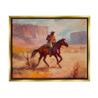 Stupell Industries cowboy lovaglás sivatagi tájállatok és rovarok festés arany úszó keretes művészeti nyomtatási fal művészet