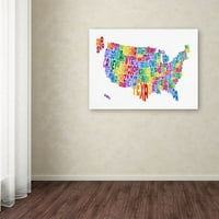 Védjegy Art 'USA államok szöveg Térkép 3' vászon Art Michael Tompsett