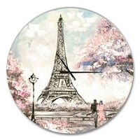 Designart 'Eiffel rózsaszín virágokkal' Modern falióra
