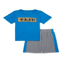 Izotoner fiúk rövid ujjú felső és rövidnadrág pizsama alváskészlet, 2 darab, méret 4-14