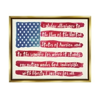A Stupell Industries hűség ígérete amerikai zászló kalligráfia minta grafikus művészet fémes arany úszó keretes vászon nyomtatott