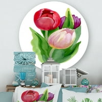 Designart 'Gyönyörű tulipán virágok piros és rózsaszín' hagyományos körfém fali művészet - 11 lemez