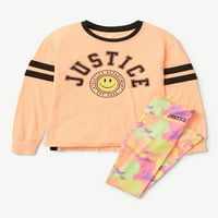 Justice Girls ünnepi ajándékozás grafikus hosszú ujjú póló és lábging 2 darabos ruhakészlet, Méretek XS-XLP