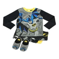 Batman Boys hosszú ujjú felső és nadrág pizsama papucsokkal, 2 darab, méret 4-12