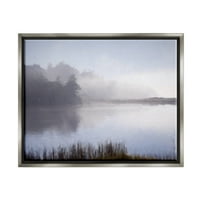 Stupell ködös tó Woodland reflexiós tájfotózás szürke úszó keretes művészeti nyomtatási fal művészet