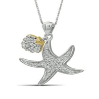 Ezüst lánc nyaklánc nők számára -. Két hangon sterling ezüst tengeri csillag nyaklánc csillogó valódi akcentus fehér gyémántok