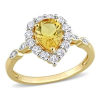 Miabella női 1- Carat T.G.W. Körte vágott citrin fehér topaz és gyémánt akcentus 10 kt sárga arany halo körte gyűrű