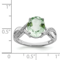 Ezüst Ródium Zöld Ametiszt & Gyémánt Gyűrű. Gem Wt-2.3 ct