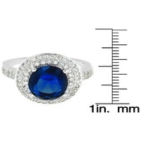 Sterling Ezüst Montana Kék Ovális Köbös Cirkónia Dupla Halo Gyűrű