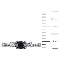 Carat T.W. Fekete -fehér gyémánt Carat T.G.W. Létrehozott fehér zafír 10KT fehérarany háromköves eljegyzési gyűrű