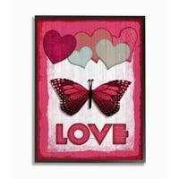 Stupell Industries Butterfly Love Heart Pink Design keretes Giclee Texturized Art készítette Kimberly Allen
