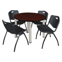 Regency Kee kerek mahagóni Breakroom asztal egymásra rakható székekkel