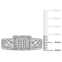 Carat T.W. Gyémánt sterling ezüst négyzet alakú halo végtelen menyasszonyi készlet