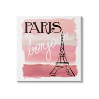 Stupell Industries Paris Bonjour francia Eiffel -torony absztrakt rózsaszín csíkok, 36, Nan tervezése