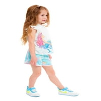A kis sellő kisgyermek lány ariel cosplay grafikus kapucnis és rövidnadrág, 2-darab, méretek 2t-5T