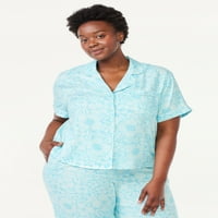 Joyspun női szövött bevágás gallér pizsama teteje, S méret S -tól 3X -ig