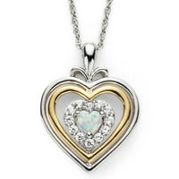 Brilliance Sterling ezüst 14ky aranyozott, Opált létrehozott, és 18 lánccal készítette a fehér zafír szív medálot