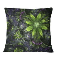 Designart fényes zöld lila fraktálvirágok - Virágos dobás párna - 18x18