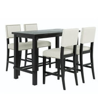 5 darabos számláló magasságú étkezőkészlet, klasszikus elegáns asztal és székek barna és bézs